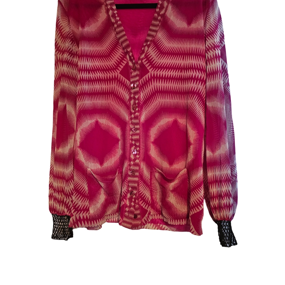 Jean Paul Gaultier Pink Cardigan Sweater with Bold Pattern - Picture 2 of 9